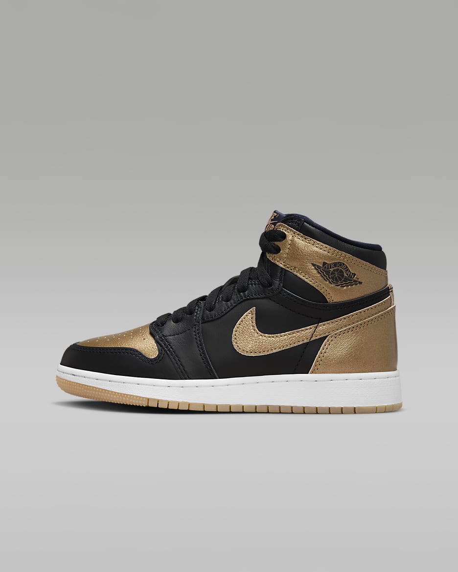 Air Jordan 1 High OG Black and Gold Older Kids Shoes